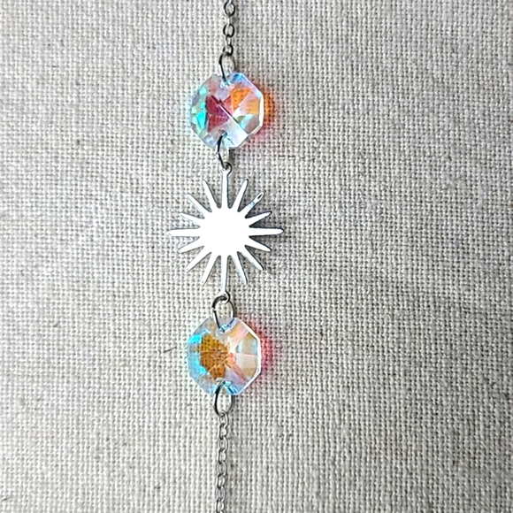 Suncatcher Silver Tone Rainbow Crystal Home Office Indoor Outdoor Summer Decor - Picture 3 of 5